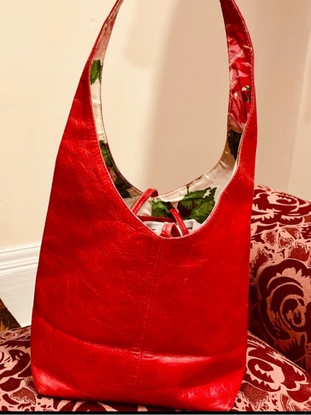 LK Bennett Red Tote with Floral Interior